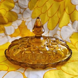 MCM Vintage Amber Glass Candy Butter Dish